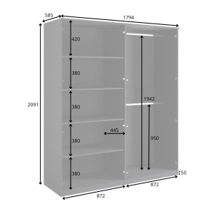Chambre complète MONDO – Noir structuré et doré – Lit 180x200 avec sommier + Armoire + Commode + 2 chevets