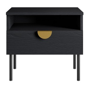 Chambre complète MONDO – Noir structuré et doré – Lit coffre 160x200 avec sommier + Armoire + Commode + 2 chevets