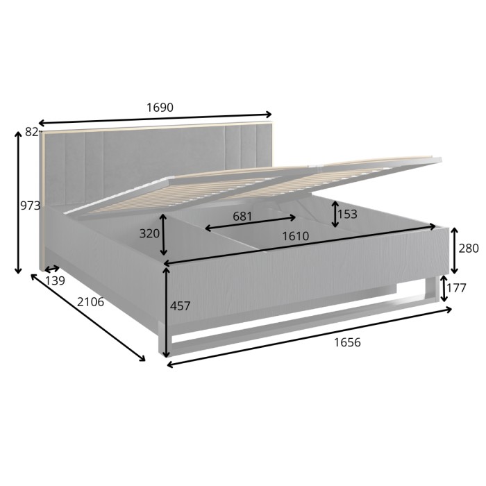 Chambre complète MONDO – Noir structuré et doré – Lit coffre 160x200 avec sommier + Armoire + Commode + 2 chevets