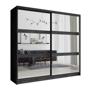 Armoire VELTIS 2 portes coulissantes avec miroir – L230 x H215 cm – Coloris frêne noir