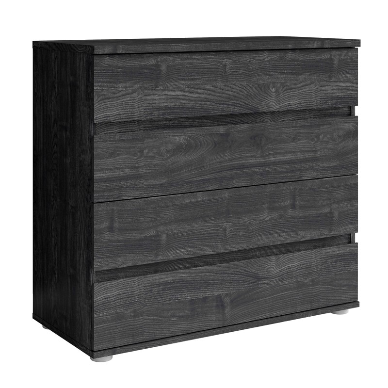 Commode VELTIS 4 tiroirs – L92 x H85 cm – Rangement moderne coloris frêne noir