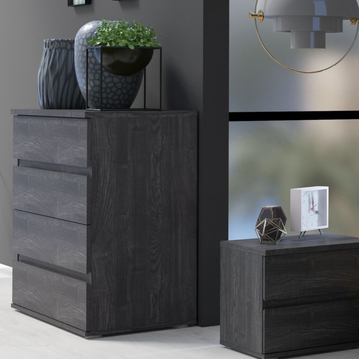 Commode VELTIS 4 tiroirs – L92 x H85 cm – Rangement moderne coloris frêne noir