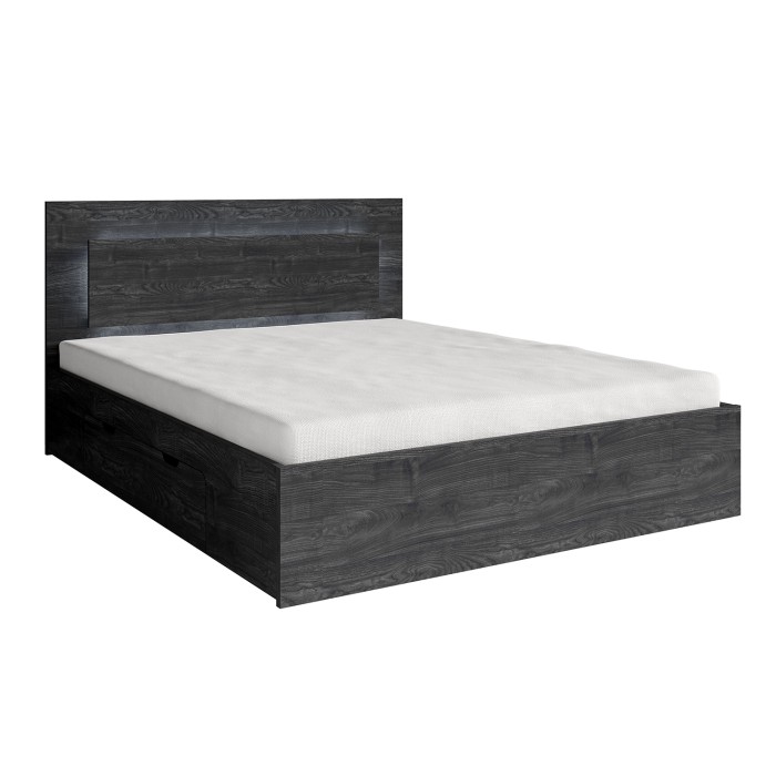 Lit VELTIS 160x200 cm avec tête de lit LED – Coloris frêne noir – Structure moderne sans sommier