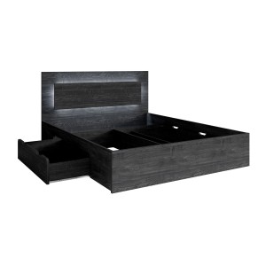 Lit VELTIS 160x200 cm avec tête de lit LED – Coloris frêne noir – Structure moderne sans sommier