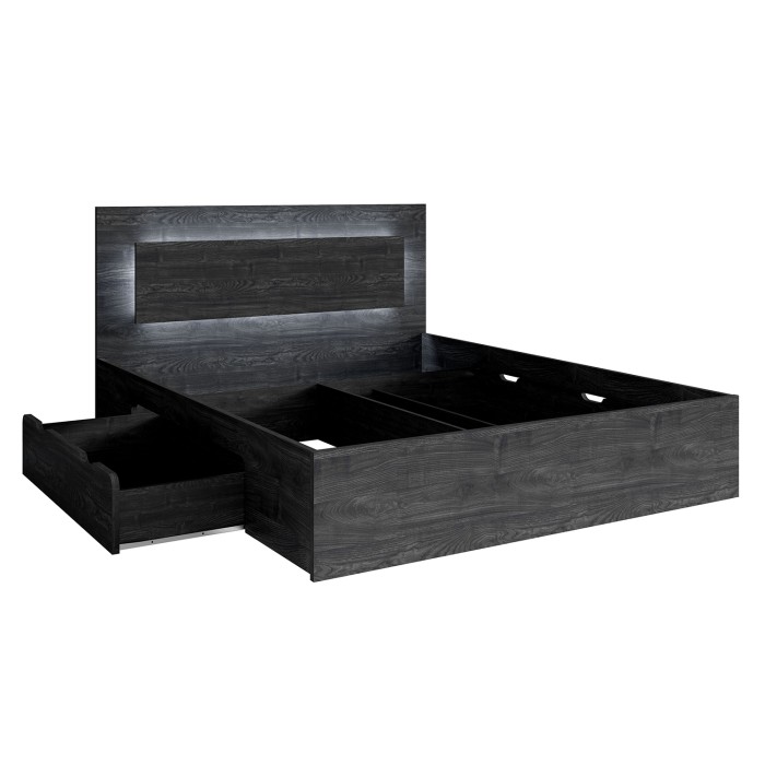 Lit VELTIS 180x200 cm avec tête de lit LED – Coloris frêne noir – Sommier et matelas non inclus