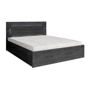Ensemble lit VELTIS 180x200 cm avec sommier inclus – Tête de lit LED – Frêne noir – Matelas non inclus