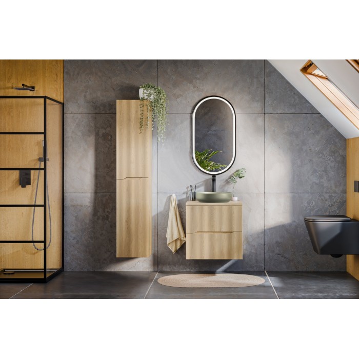 Colonne de salle de bain NATURA – 2 portes – Chêne clair – L35 × P33 × H170 cm – À suspendre 