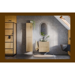 Colonne de salle de bain NATURA – 2 portes – Chêne clair – L35 × P33 × H170 cm – À suspendre 