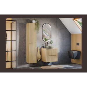 Colonne de salle de bain NATURA – 2 portes – Chêne clair – L35 × P33 × H170 cm – À suspendre 
