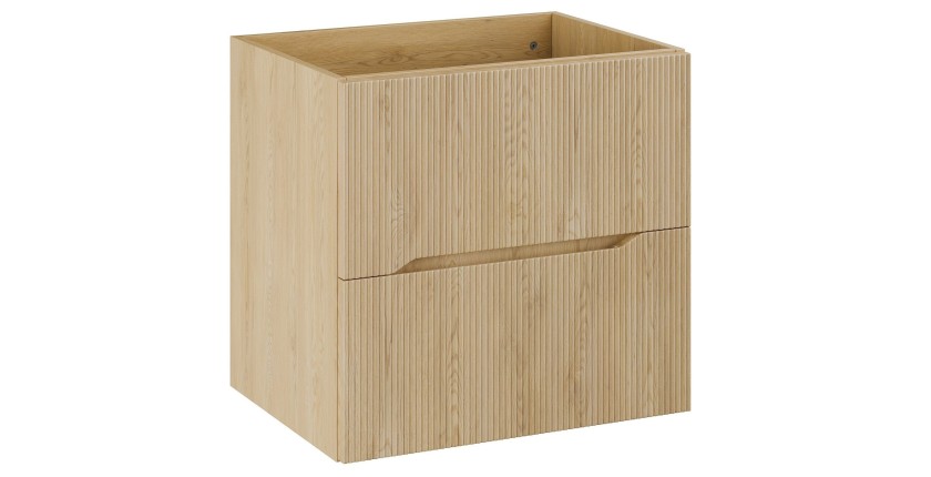 Meuble sous vasque NATURA – 2 tiroirs – Chêne clair – L60 × P45 × H57 cm – À suspendre 