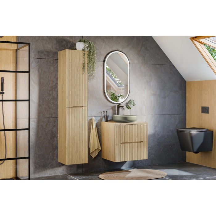 Meuble sous vasque NATURA – 2 tiroirs – Chêne clair – L60 × P45 × H57 cm – À suspendre 