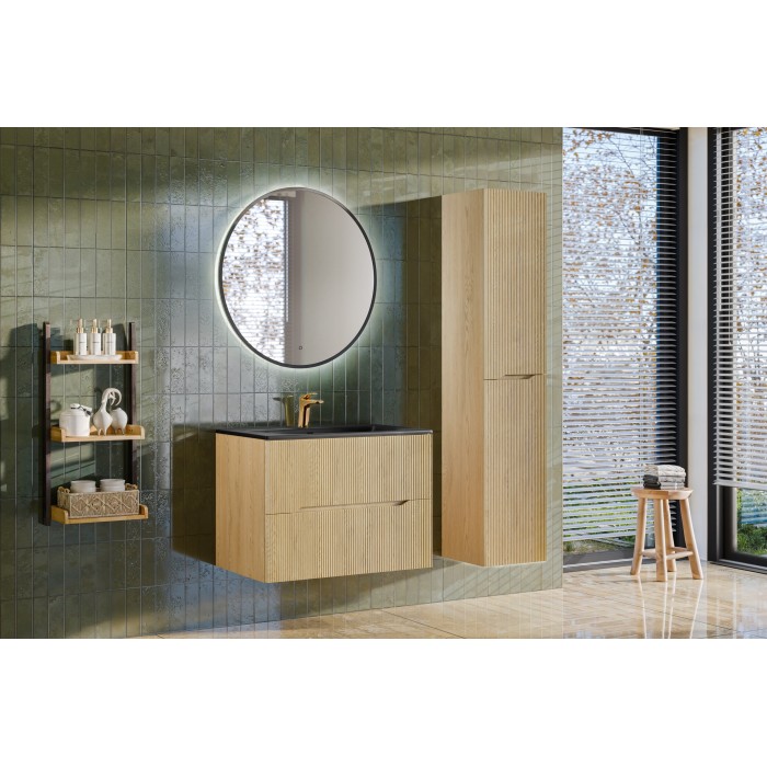 Meuble sous vasque NATURA – 2 tiroirs – Chêne clair – L80 × P45 × H57 cm – À suspendre 