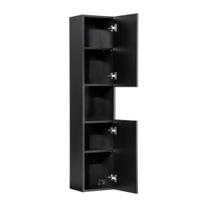 Colonne de salle de bain VANO – 2 portes + 1 niche – Noir mat – L30 × P25 × H140 cm – À suspendre 