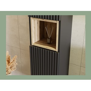 Colonne de salle de bain VANO – 2 portes + 1 niche – Noir mat – L30 × P25 × H140 cm – À suspendre 