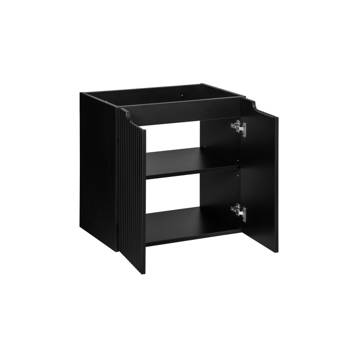 Meuble sous vasque de salle de bain VANO – 2 portes – Noir mat – L60 × P39 × H57 cm – À suspendre 