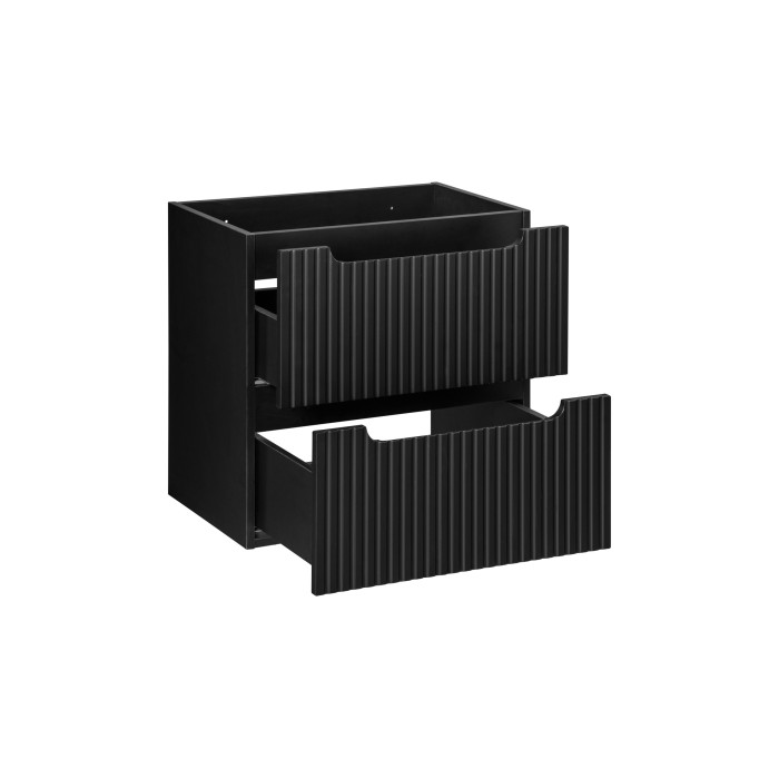 Meuble sous vasque de salle de bain VANO – 2 tiroirs – Noir mat – L60 × P39 × H57 cm – À suspendre 