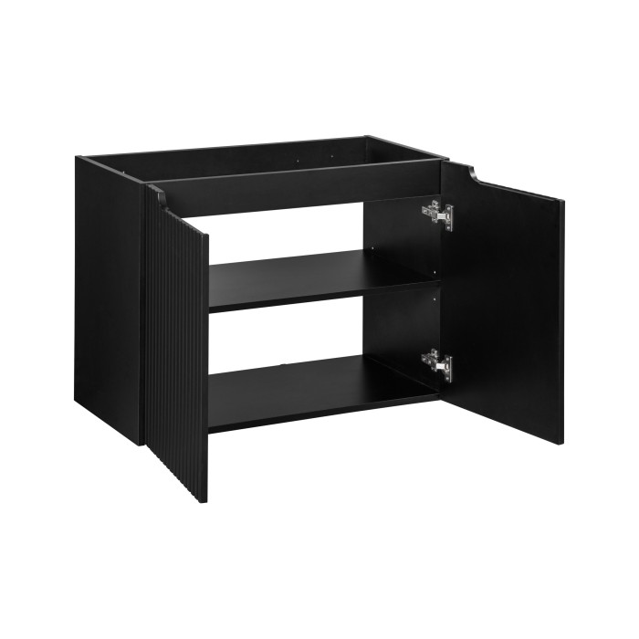 Meuble sous vasque de salle de bain VANO – 2 portes – Noir mat – L80 × P39 × H57 cm – À suspendre 