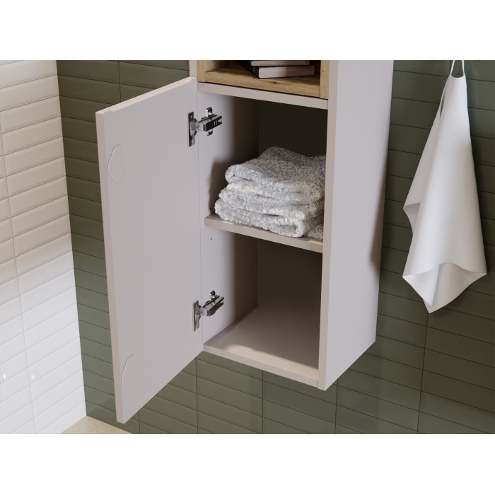 Colonne de salle de bain VANO – 2 portes + 1 niche – Marron congo – L30 × P25 × H140 cm – À suspendre 