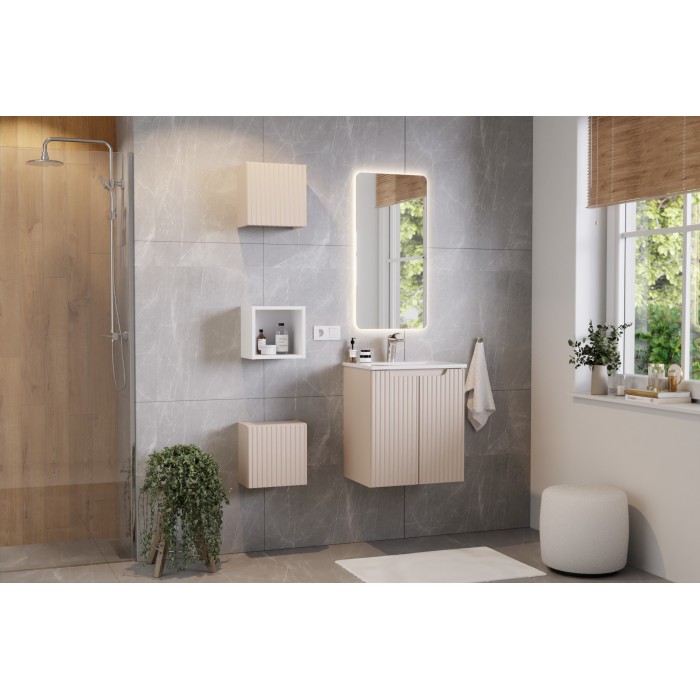 Meuble sous vasque VANO 50 cm – 2 portes – Coloris marron congo – L50 × P39 × H57 cm – À suspendre 