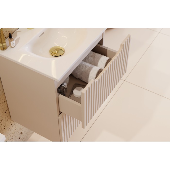 Meuble sous vasque VANO 50 cm – 2 tiroirs – Marron congo mat – L50 × P39 × H57 cm – À suspendre 
