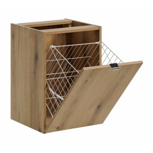 Meuble de rangement salle de bain VANO – Panier à linge – Chêne – L40 × P39 × H57 cm – À suspendre 