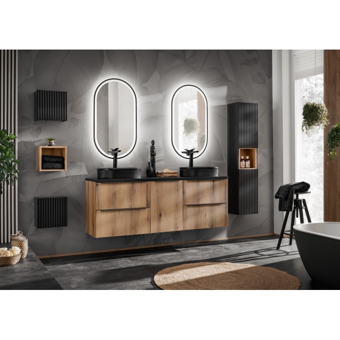 Meuble de rangement salle de bain VANO – Panier à linge – Chêne – L40 × P39 × H57 cm – À suspendre 