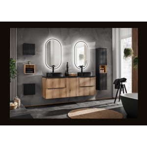 Meuble de rangement salle de bain VANO – Panier à linge – Chêne – L40 × P39 × H57 cm – À suspendre 