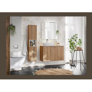 Colonne salle de bain VANO – 2 portes + 1 niche – Chêne – L30 × P25 × H140 cm – À suspendre 