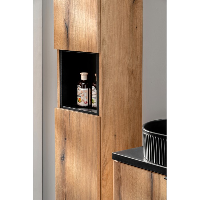 Colonne salle de bain VANO – 2 portes + 1 niche – Chêne – L30 × P25 × H140 cm – À suspendre 