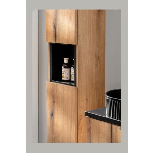 Colonne salle de bain VANO – 2 portes + 1 niche – Chêne – L30 × P25 × H140 cm – À suspendre 