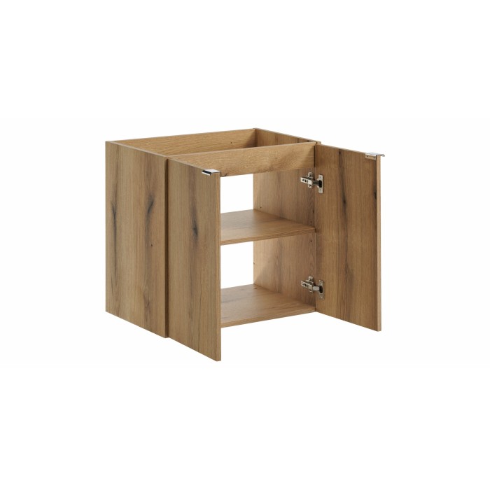 Meuble sous vasque VANO – 2 portes – Coloris chêne – L60 × P57 × H39 cm – À suspendre 