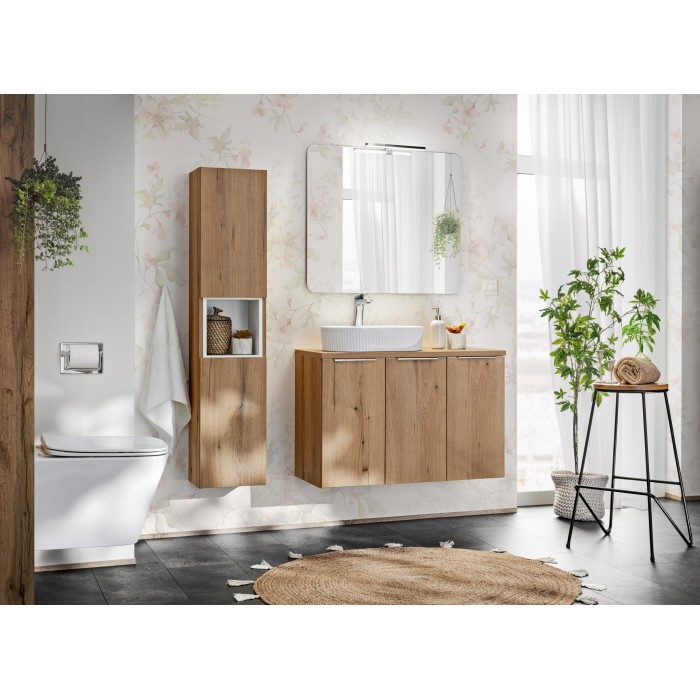 Meuble sous vasque VANO – 2 portes – Coloris chêne – L60 × P57 × H39 cm – À suspendre 
