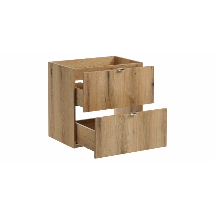 Meuble sous vasque VANO – 2 tiroirs – Coloris chêne – L60 × P57 × H39 cm – À suspendre 