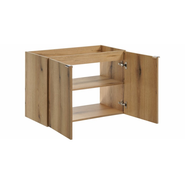 Meuble sous vasque VANO – 2 portes – Coloris chêne – L80 × P57 × H39 cm – À suspendre 