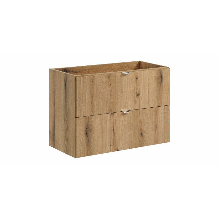 Meuble sous vasque VANO – 2 tiroirs – Coloris chêne – L80 × P57 × H39 cm – À suspendre 