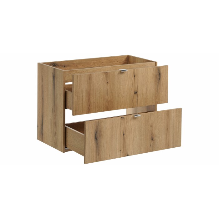 Meuble sous vasque VANO – 2 tiroirs – Coloris chêne – L80 × P57 × H39 cm – À suspendre 