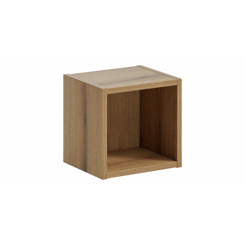 Cube de rangement de salle de bain VANO – Ouvert – Coloris chêne – L26 × P27 × H21 cm – À suspendre 