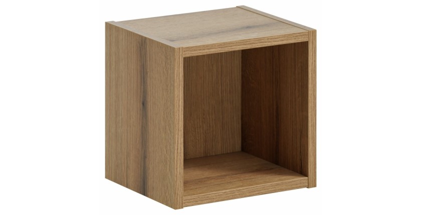 Cube de rangement de salle de bain VANO – Ouvert – Coloris chêne – L26 × P27 × H21 cm – À suspendre 
