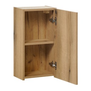 Meuble de rangement de salle de bain VANO – 1 porte – Coloris chêne – L30 × P57 × H18 cm – À suspendre 