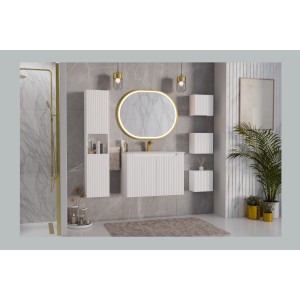 Colonne de salle de bain VANO – 2 portes + 1 niche – Blanc alpin – L30 × H140 × P25 cm – À suspendre 