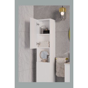 Colonne de salle de bain VANO – 2 portes + 1 niche – Blanc alpin – L30 × H140 × P25 cm – À suspendre 