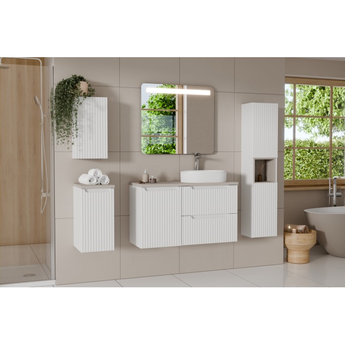 Meuble de rangement de salle de bain VANO – 1 porte – Blanc alpin – L30 × P18 × H57 cm – À suspendre 