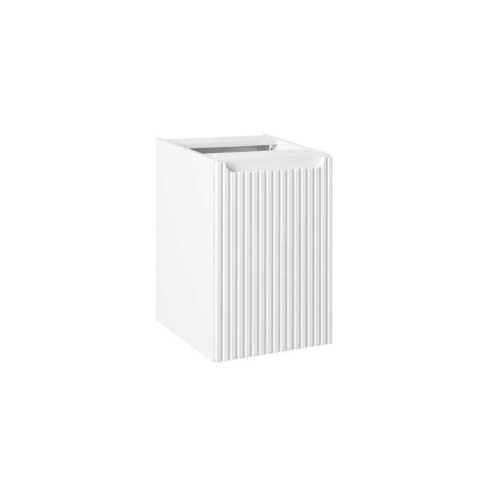 Meuble de rangement de salle de bain VANO – 1 porte avec panier à linge – Blanc alpin – L40 × P39 × H57 cm – À suspendre 