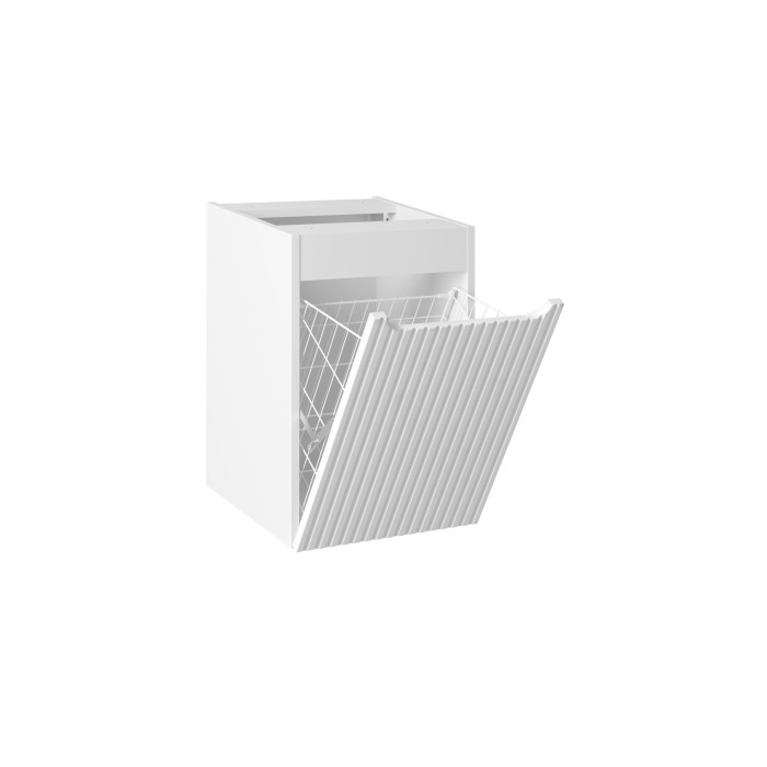 Meuble de rangement de salle de bain VANO – 1 porte avec panier à linge – Blanc alpin – L40 × P39 × H57 cm – À suspendre 