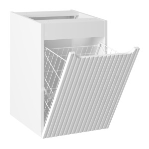 Meuble de rangement de salle de bain VANO – 1 porte avec panier à linge – Blanc alpin – L40 × P39 × H57 cm – À suspendre 