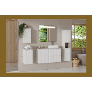 Meuble de rangement de salle de bain VANO – 1 porte avec panier à linge – Blanc alpin – L40 × P39 × H57 cm – À suspendre 