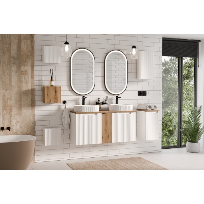Meuble sous vasque VANO – 2 portes – Blanc alpin – L50 × P39 × H57 cm – À suspendre 