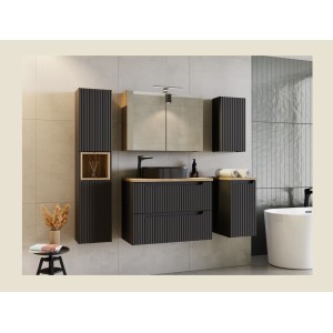 Meuble de salle de bain VANO – 1 porte – Noir mat – L20 × P18 × H57 cm – À suspendre