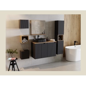 Meuble de rangement VANO – Panier à linge intégré – Noir mat – L40 × P39 × H57 cm – À suspendre