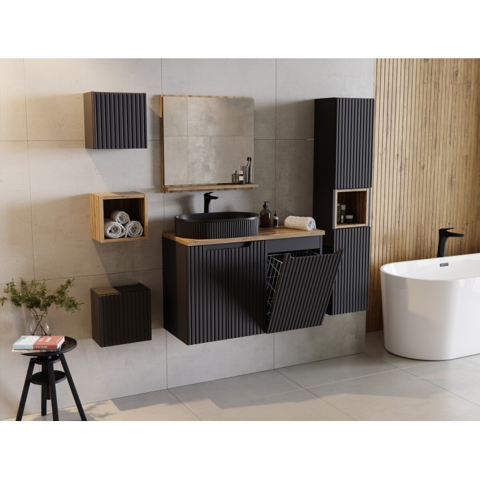 Meuble haut de salle de bain VANO – 1 porte – Noir mat – L30 × P18 × H30 cm – À suspendre